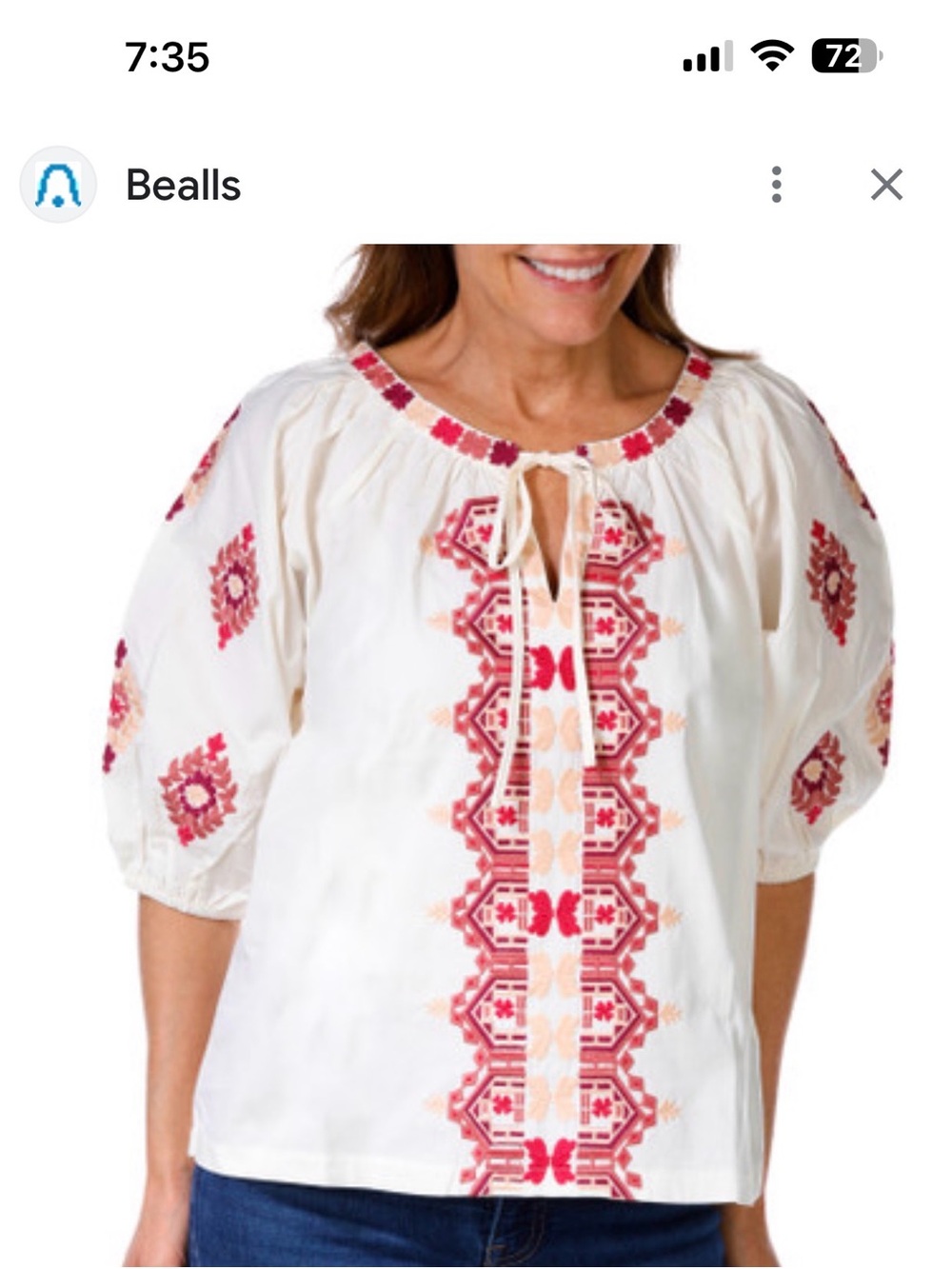 Solitaire White Peasant Blouse with Pink & Red Embroidery